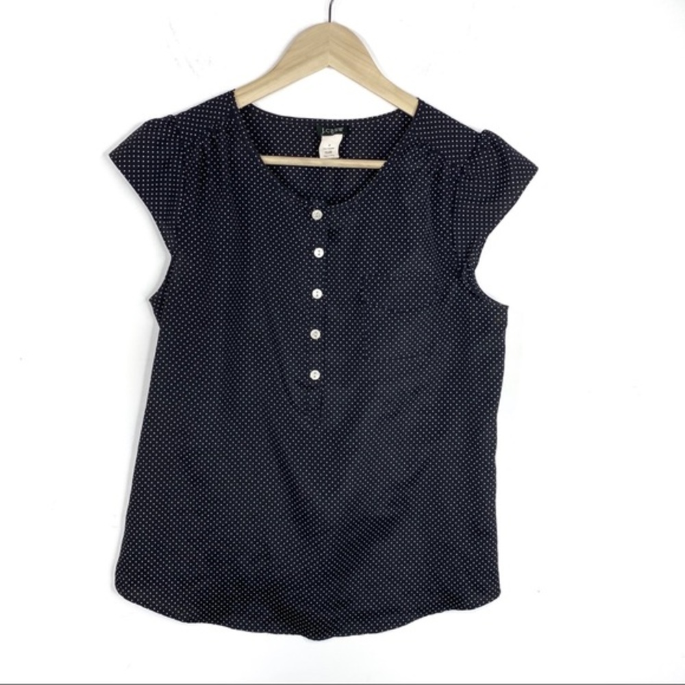 J. Crew Factory Black Dotted Cap Sleeve Top